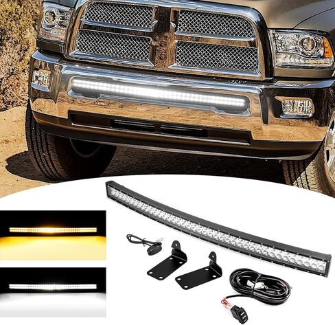 Wsays 42 inch 240W LED Amber/White Strobe Dual Rows Curved Light Bar with Wiring Harness Kit & Front Hidden Bumper Mounting Brackets Compatible with Dodge Ram 2500 3500 2010-2019 in Saudi Arabia