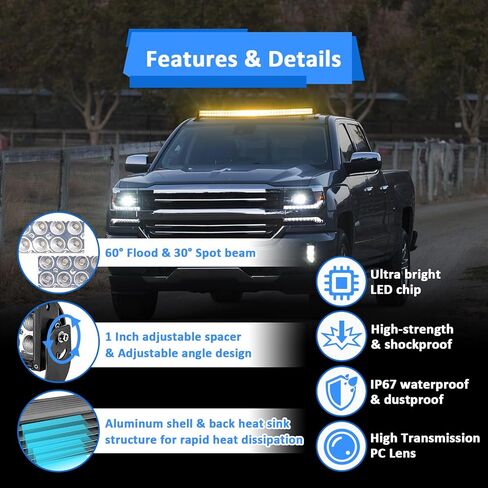 Wsays 42 inch 240W LED Amber/White Strobe Dual Rows Curved Light Bar with Wiring Harness Kit & Front Hidden Bumper Mounting Brackets Compatible with Dodge Ram 2500 3500 2010-2019 in Saudi Arabia