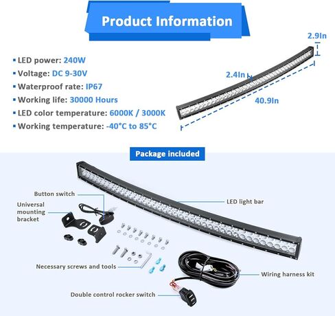 Wsays 42 inch 240W LED Amber/White Strobe Dual Rows Curved Light Bar with Wiring Harness Kit & Front Hidden Bumper Mounting Brackets Compatible with Dodge Ram 2500 3500 2010-2019 in Saudi Arabia