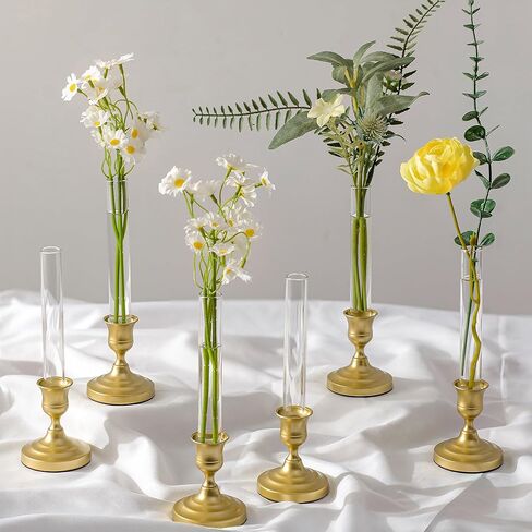 Bud Vases with Candlestick Holders: Set of 6 Clear Glass Vase with Silicon Sleeve for 0.87" Taper Candle Holder - Flower Vases for Centerpieces Wedding Table Party Decor in Saudi Arabia