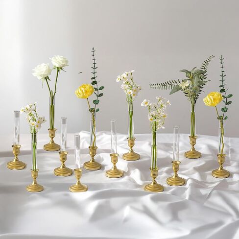 Bud Vases with Candlestick Holders: Set of 6 Clear Glass Vase with Silicon Sleeve for 0.87" Taper Candle Holder - Flower Vases for Centerpieces Wedding Table Party Decor in Saudi Arabia