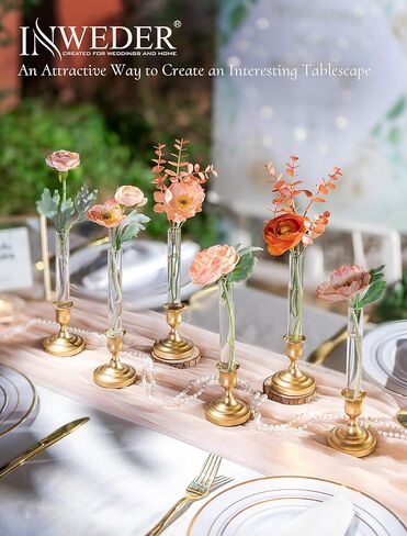 Bud Vases with Candlestick Holders: Set of 6 Clear Glass Vase with Silicon Sleeve for 0.87" Taper Candle Holder - Flower Vases for Centerpieces Wedding Table Party Decor in Saudi Arabia