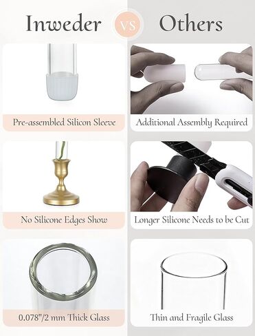 Bud Vases with Candlestick Holders: Set of 6 Clear Glass Vase with Silicon Sleeve for 0.87" Taper Candle Holder - Flower Vases for Centerpieces Wedding Table Party Decor in Saudi Arabia