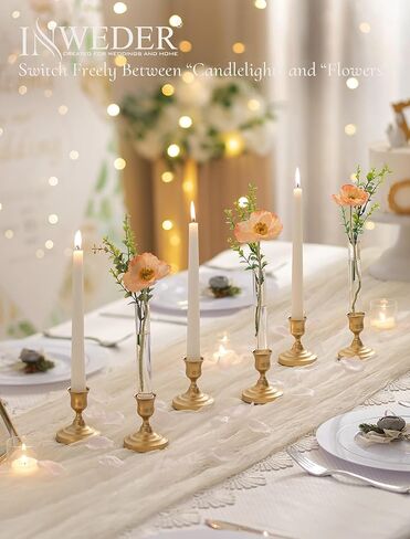 Bud Vases with Candlestick Holders: Set of 6 Clear Glass Vase with Silicon Sleeve for 0.87" Taper Candle Holder - Flower Vases for Centerpieces Wedding Table Party Decor in Saudi Arabia
