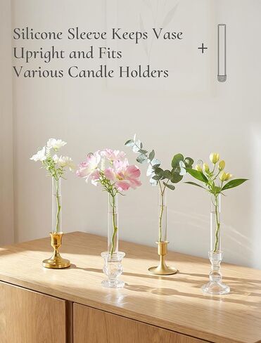 Bud Vases with Candlestick Holders: Set of 6 Clear Glass Vase with Silicon Sleeve for 0.87" Taper Candle Holder - Flower Vases for Centerpieces Wedding Table Party Decor in Saudi Arabia