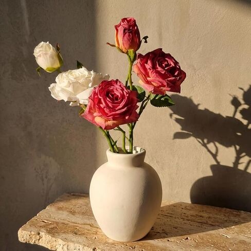 White Ceramic Vase, 7.9 Inch Water Safe Vase for Fresh Flowers, Farmhouse Home Decor Table Centerpieces for Living Room Cabinet Wedding (White B) in Saudi Arabia