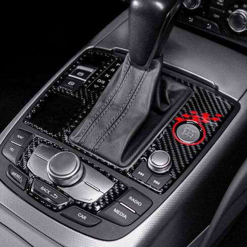 ملصق إطار لوحة ناقل الحركة من ألياف الكربون من BETTERHUMZ متوافق مع Audi A6 C7 RS6 S6 A7 4G8 S7 RS7 2012-2018 غطاء لوحة تبديل الوسائط المتعددة لوحدة التحكم المركزية (أسود) in Saudi Arabia