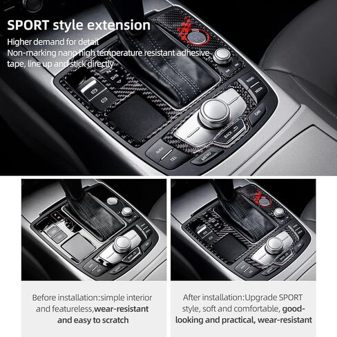 ملصق إطار لوحة ناقل الحركة من ألياف الكربون من BETTERHUMZ متوافق مع Audi A6 C7 RS6 S6 A7 4G8 S7 RS7 2012-2018 غطاء لوحة تبديل الوسائط المتعددة لوحدة التحكم المركزية (أسود) in Saudi Arabia