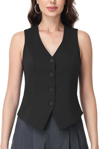 Vest Tops for Women V Neck Sleeveless Button Up Fitted Suit Waistcoat Business Dressy Casual Blazer Vests in Kuwait