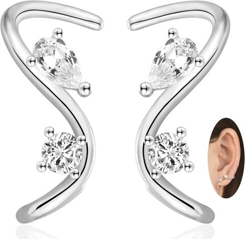 EPIRORA Earrings for Women Trendy, Dainty Geometric S-Shape Cubic Zirconia Stud Earrings for Women Hypoallergenic, Unique Jewelry Gift for Her on Valentine's Day, Birthday, Party - Silver & Gold in Saudi Arabia