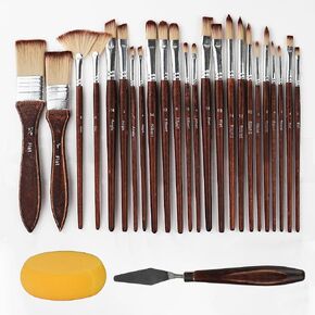 مجموعة فرش طلاء 26 قطعة، فرش طلاء أكريليك، فرش طلاء مع شريط، مسطحة، زاوية، مروحة، مستديرة، فرشاة أكريليك للألوان المائية، لوحات قماش أكريليك، طلاء الوجه، طلاء الجسم in Kuwait