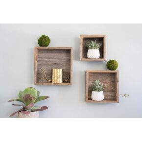 BARNWOODUSA Rustic Shelves, Square Floating Wood Shadowbox, Home Decor, Set of 3 (Natural Weathered Gray) in Kuwait