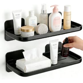 رف عائم مثبت على الحائط مكون من قطعتين، حواف عرض أكريليك بتصميم حافة، عرض صغير موفر للمساحة ومنظم لغرفة المعيشة والحمام وغرفة الألعاب والمكتب (أسود) in Kuwait