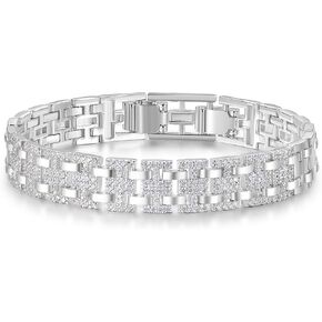 سوار زركونيا مكعب مطلي بالفضة عيار 14 قيراط للرجال والنساء، سوار رابط الساعة 7 ملم | سوار معدني | مناسب لهدايا العطلات in Kuwait