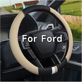 غطاء عجلة القيادة لفورد F-150 F-250 F-350 إكسبيديشن جلد عجلة قيادة السيارة قبضة بيج 15.5-16'' in Kuwait