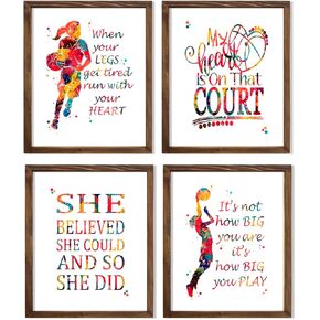Basketball Player Girl Watercolor 8x10 Unframed Print Set Girl Female Woman Daughter Grand Daughter Sport Player Basketball Wnba Girl's Kid's Room Bedroom Nursery Playroom Home Wall Decor Poster Gift in Kuwait