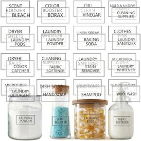Minimalist Laundry Room Labels - 64 PCS Clear Waterproof Transparent Vinyl Stickers for Glass Jars, Spray Bottles, Detergent Dispensers & Containers - Home Organization & Storage in Kuwait
