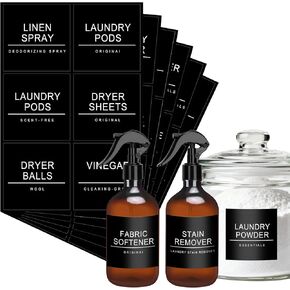 ملصقات غرفة الغسيل مقاومة للماء 36 ملصق تنظيم منزلي بسيط للزجاجات والجرار وموزعات المنظفات، ملصقات ملصقات تنظيم تخزين المنزل (أسود) in Kuwait