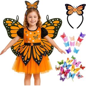زي الفراشة للفتيات من عمر 3 إلى 11 عامًا - زي Monarch Fairy Dress Up مع إكسسوارات للهالوين وأعياد الميلاد in Kuwait