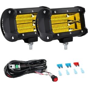 AveneMark 2PCS 5 "72W LED Light Bar، صف مزدوج شعاع الفيضانات الأصفر 10800LM، 16AWG طقم تسخير الأسلاك، ضوء العمل للشاحنات SUV ATV UTV Boat in Kuwait