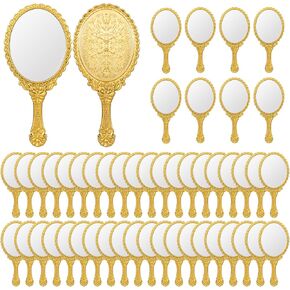 48 Pack Vintage Handheld Mirrors for Makeup, Gold Embossed Floral Portable Princess Mirror with Handle, Decorative Travel Cosmetic Purse Mirror for Women, Party Favors, Classroom in Kuwait