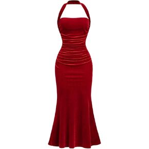 Girl's Summer Bodycon Halter Dress Long Velvet Elegant Maxi Ruched Fishtail Dress Cocktail Party Dresses Kid 8-12 Y in Kuwait