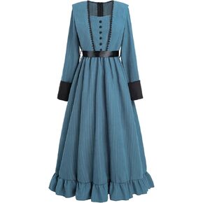 FCCAM Victorian Dress for Women Long Sleeve 1800s Edwardian Dress Ruffle Maxi Medieval Renaissance Costume in Kuwait