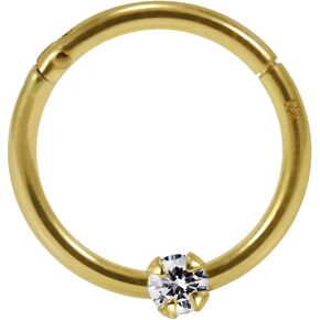 Claw Set Cz Stone 9K Solid Yellow Gold 18 Gauge (1.0MM) - 8MM Diameter Hinged Clicker Segment Ring Ear Septum Tragus Helix Piercing Jewelry in Kuwait