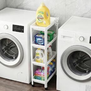 Laundry Room Cart Between Washer and Dryer Storage, Expandable Slim Laundry Cart with Wheels, 4 Tier Slim Storage Rolling Carts for Laundry Room Organization and Storage in Saudi Arabia