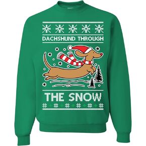 سترة Dachshund Through The Snow Ugly Christmas للجنسين، سويت شيرت بفتحة رقبة مستديرة لعيد الميلاد، بيج، S in Kuwait