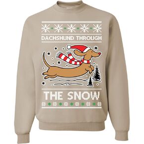 Dachshund Through The Snow Ugly Christmas Sweater Unisex Xmas Crewneck Sweatshirt, Beige, S in Saudi Arabia