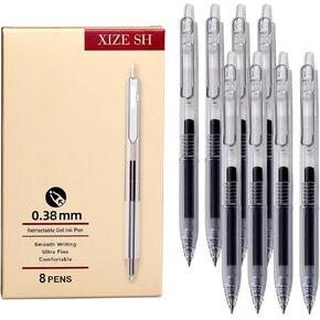 أقلام كرة دوارة قابلة للسحب من XIZE SH مقاس 0.38 مم، أسطوانات شفافة، حبر جيلي أسود، عبوة من 8 أقلام، كتابة سلسة لليوميات وتدوين الملاحظات in Kuwait