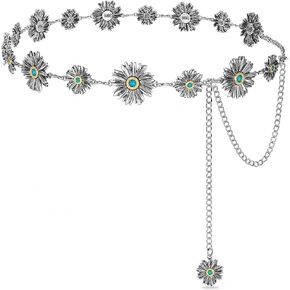 Western Turquoise Chain Belt for Women with Daisy Pattern Cowgirl Concho Metal Waist Belt for Boho Country in Kuwait