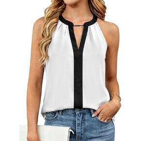 Avanova Women Color Block Sleeveless Business Casual Blouses Work Shirts Halter V Neck Tank Tops in Kuwait