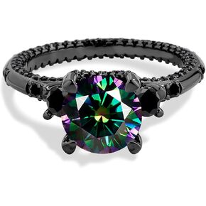 1-3 Carat Peacock Blue Round Cut Moissanite Engagement Ring for Women, 925 Sterling Silver Black Wedding Ring Jewelry in Kuwait