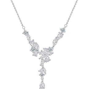 Cubic Zirconia Y-Necklace for Women - Marquise Cut Floral Drop Lariat Necklace for Bridal Wedding Prom - Sparkling Silver Tone Jewelry for V-Neck Dress & Evening Gown in Saudi Arabia