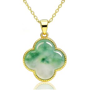 Four Leaf Clover Necklace for Women, Gold Plated Lucky Clover Green Jade Pendant Necklace, 4 Leaf Clover Necklace St. Patrick's Day Jewelry Gifts for Wife Lover Her in Kuwait