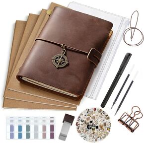 Leather Journal Refillable Notebook Travel Journal Notebook Travel Diary Handmade Passport Travelers Journal with ih 3 Notebook Inserts Pen Holder, Binder Clip for Men and Women Inserts Pen Holder, Binder Clip for Men and Women in Kuwait