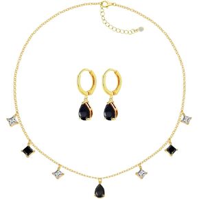 تشيكوسلوفاكيا دمعة قلادة أقراط مجموعة مجوهرات 18K الذهب مطلي الماس مكعب زركونيا المختنق قلادة قلادة الأحمر الزمرد الأخضر الأسود حجر قلادة القرط لحفلة موسيقية القوطية مجوهرات هدية in Kuwait