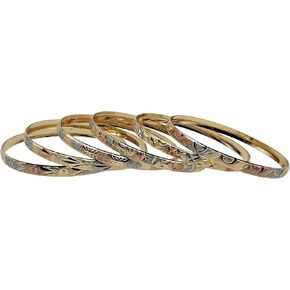 Treasure Jewelry Bollywood Bangles Gold Plated Bangle Set of 6 (Tricolor, Size 1-1.60in diameter) in Kuwait