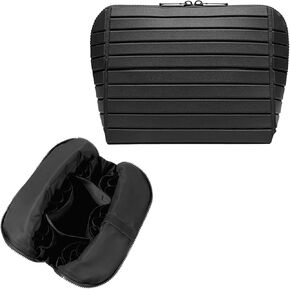 Travel Makeup Organizer Bag with Fold-Down Design and Adjustable Dividers, 27 Pockets & 3 Brush Storage Holders, Large Capacity Cosmetic Bags Toiletry Case - Brown in Saudi Arabia