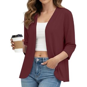 Women's Soft Lightweight 3/4 Sleeve Open Front Cardigan, Curved Hem Hip-Length Work Office Casual Layering in Kuwait