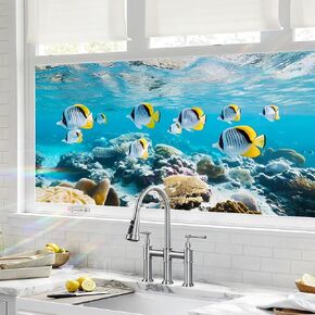 Window Film Privacy Film Stain Glass Window Cling Decorative Stickers Sun Blocking Static Cling Window Cover (1, Mountain, 39.4 x 17.7In) in Kuwait