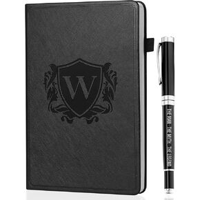 دفتر ملاحظات مخصص للرجال من InnoBeta، مجلة جلدية بغلاف مقوى للكتابة والسفر والأعمال التجارية والعمل والمدرسة، وتدوين الملاحظات، دفتر مذكرات A5، مقاس 5.7 بوصة × 8.3 بوصة، أسود، J in Kuwait