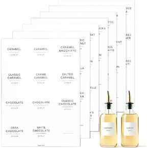 84 قطعة من ملصقات شراب القهوة، ملصق شراب بسيط، ملصقات قهوة بيضاء مقاومة للماء لحاويات القهوة وتنظيم الزجاجات والموزع، 2.5 بوصة × 2.5 بوصة in Kuwait