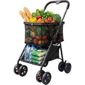 عربة تسوق قابلة للطي، عربة بقالة قابلة للطي شديدة التحمل بسعة 80 رطلًا مع سلة قابلة للإزالة وعجلات دوارة 360 درجة، عربة محمولة قابلة للطي بيد واحدة للبقالة والغسيل والتخييم in Kuwait