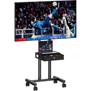 Rolling TV Stand with Drawer for 32-75 Inch TVs, Mobile TV Cart with 360° Wheels & Height Adjustable Shelf for Home & Office, Max VESA 600x400mm, Black in Kuwait