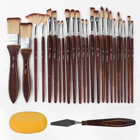 مجموعة فرش طلاء 26 قطعة، فرش طلاء أكريليك، فرش طلاء مع شريط، مسطحة، زاوية، مروحة، مستديرة، فرشاة أكريليك للألوان المائية، لوحات قماش أكريليك، طلاء الوجه، طلاء الجسم in Kuwait