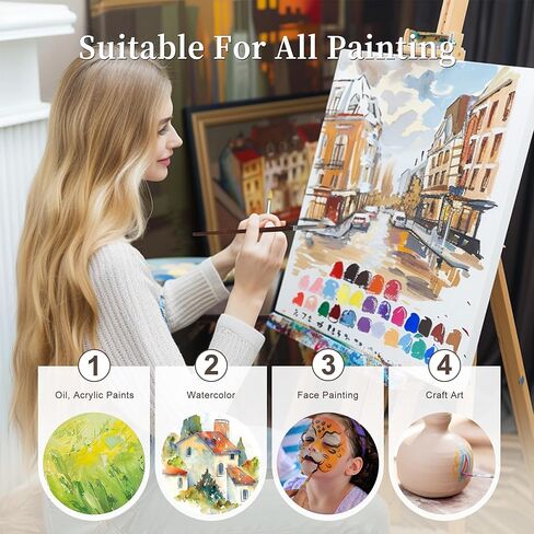 مجموعة فرش طلاء 26 قطعة، فرش طلاء أكريليك، فرش طلاء مع شريط، مسطحة، زاوية، مروحة، مستديرة، فرشاة أكريليك للألوان المائية، لوحات قماش أكريليك، طلاء الوجه، طلاء الجسم in Kuwait