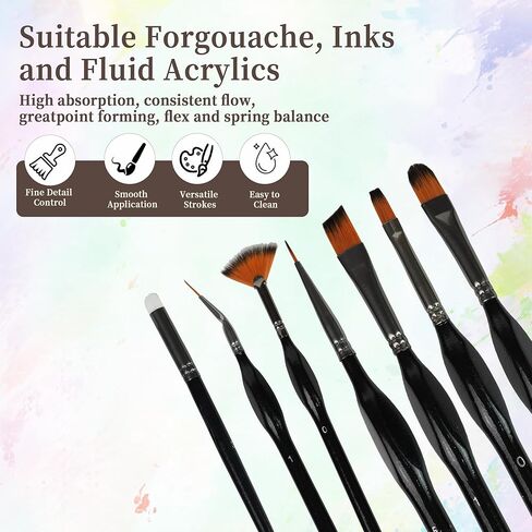 مجموعة فرش طلاء 21 قطعة، فرش طلاء أكريليك، فرش طلاء مع بقعة جافة بزاوية، بطانة، مسطحة، مستديرة، فرشاة أكريليك للألوان المائية، لوحات قماش أكريليك، طلاء الوجه، طلاء الجسم in Kuwait